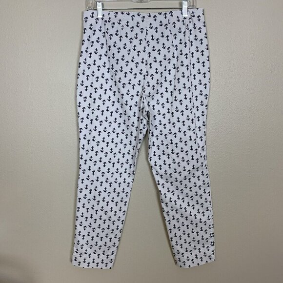 Charter Club Anchor Print Pants Off White Navy Nautical Classic Fit Womens 10 - Picture 5 of 14
